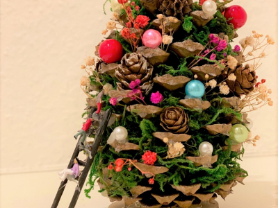 お家でも体験教室でも！太閤山ランドで採れたおっきな松ぼっくりでツリーを作ろう♡